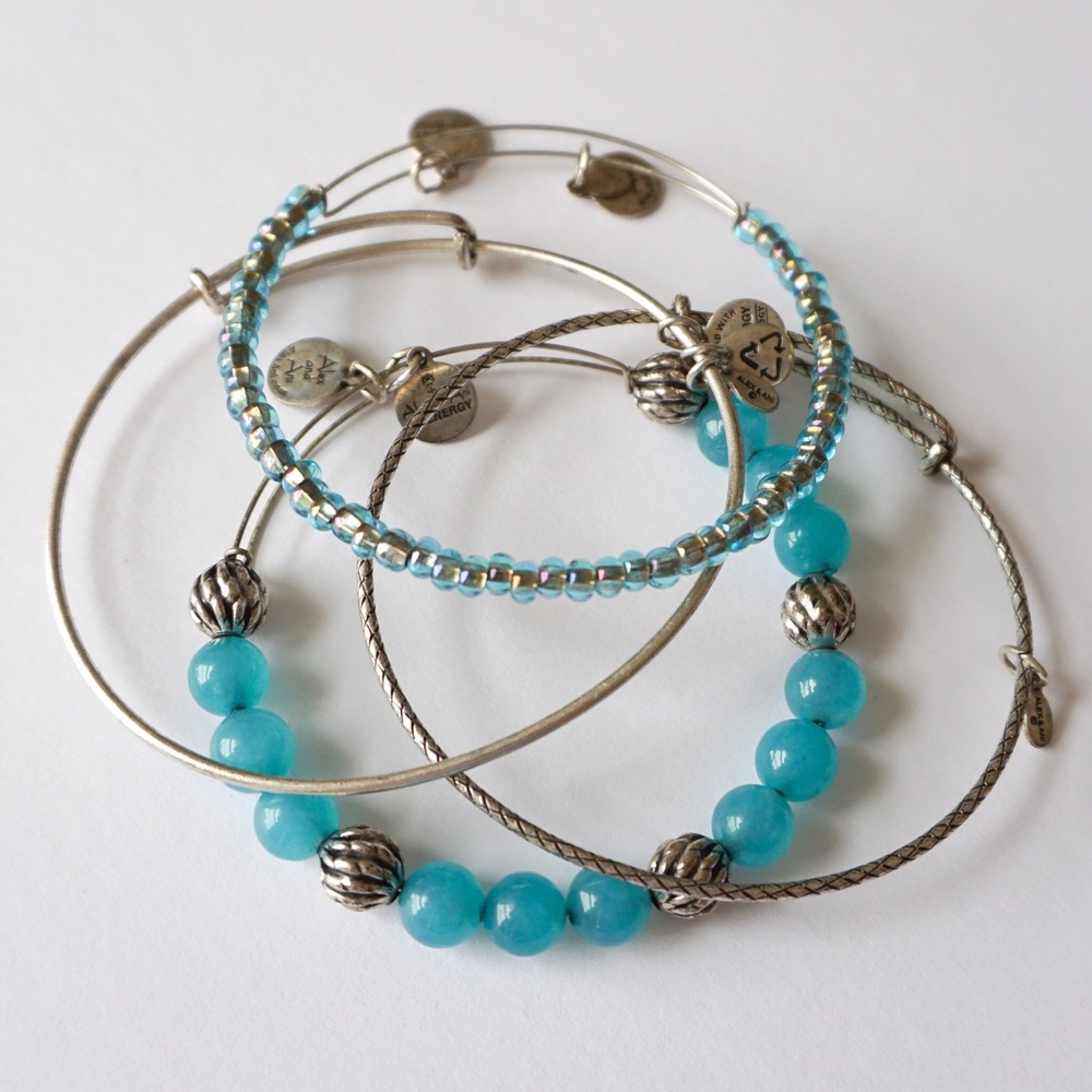 Set of 4 Alex and Ani bangle bracelets, silver